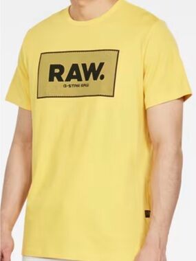 G Star Raw tee t shirt yellow boxed GR mens sz Small oversized EUC